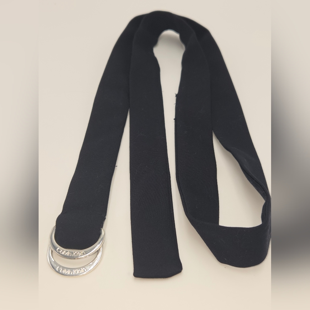 Calvin Klein Black Fabric Double-Ring Belt with Silver Metal Hardware